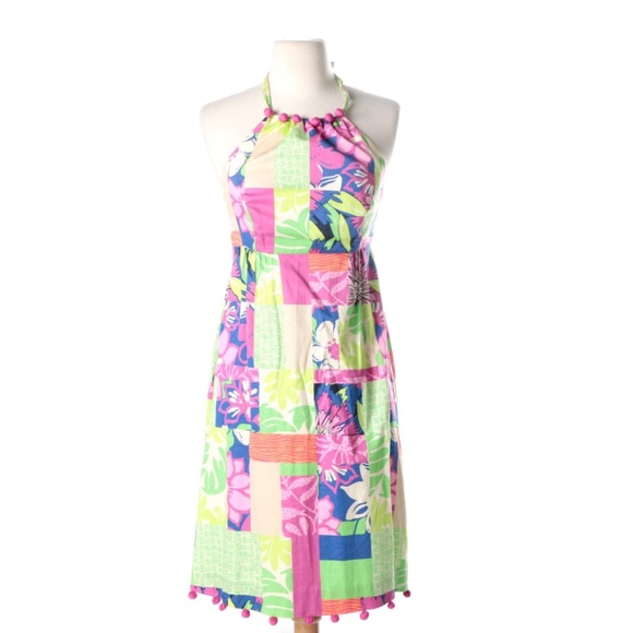 LILLY PULITZER HALTER DRESS WITH POM POMS-SIZE 6 - Picture 1 of 8